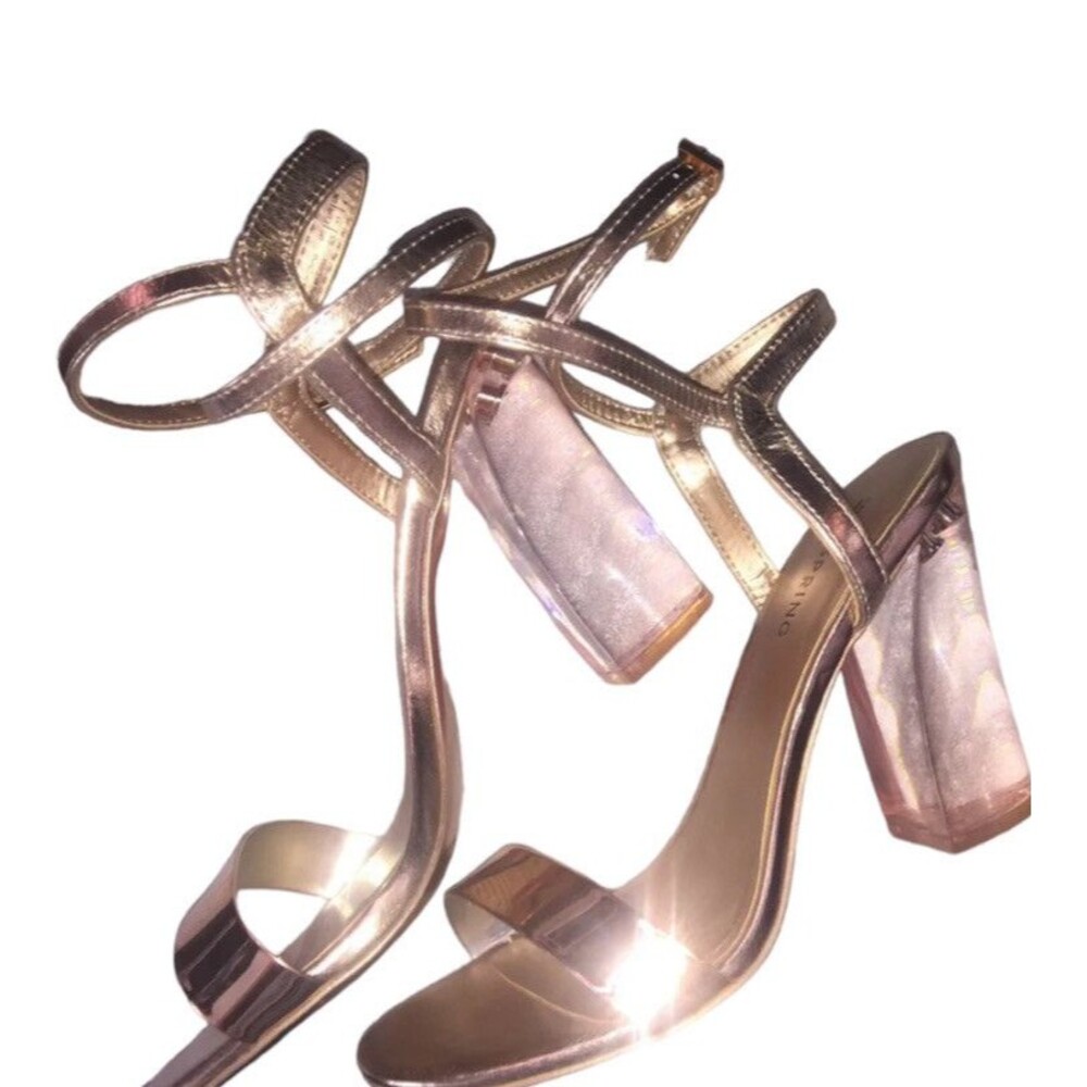 Call It spring rose gold open toe ankle strap clear heel sandals size 6.5